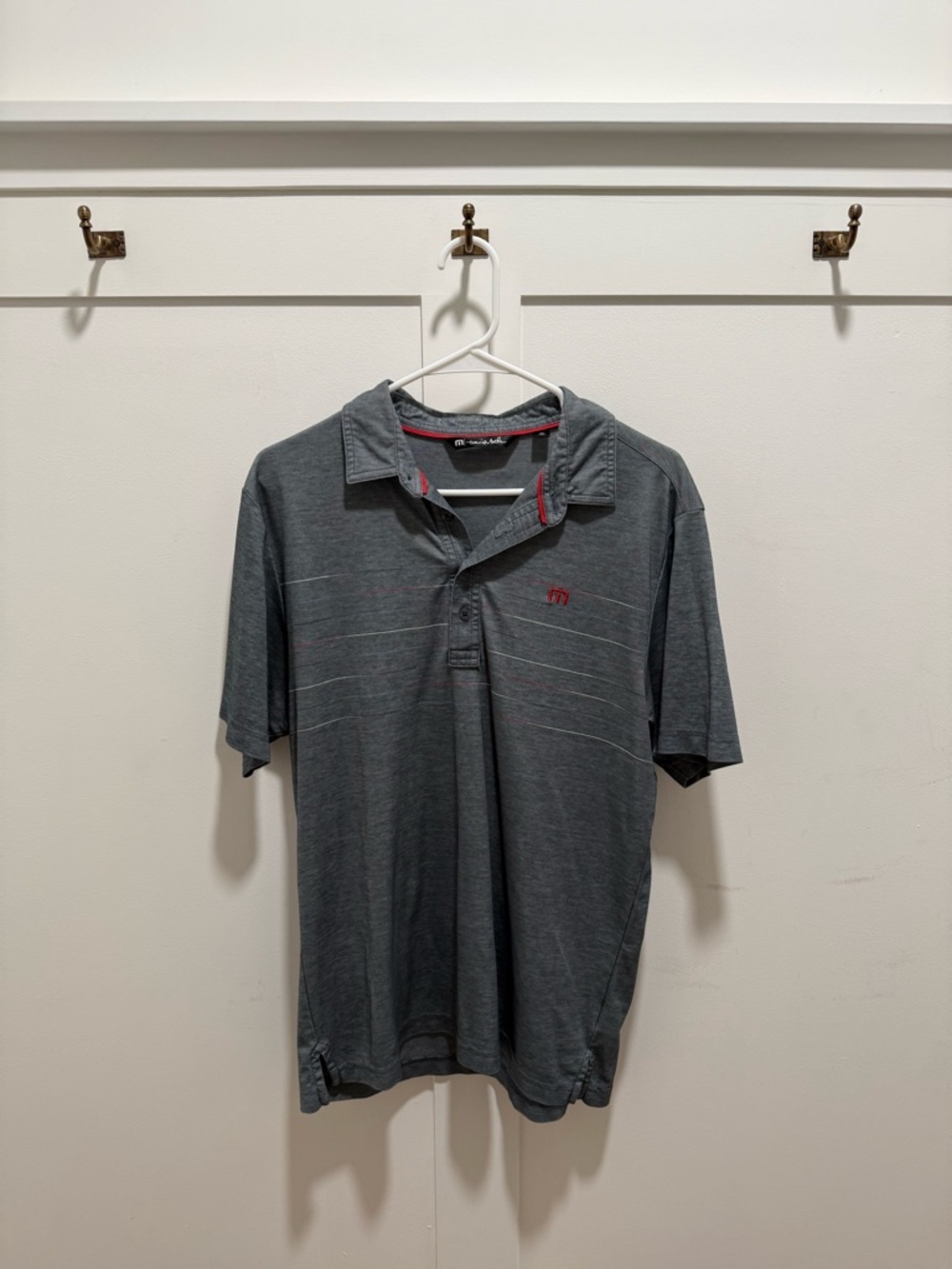 Travis Mathew Men's Blueish Golf Polo with Red Accent
